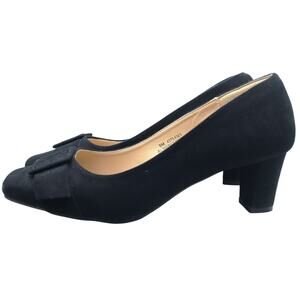 Cato Comfort Faux Suede Black Pumps Low Mid Block Heel BOW Square Toe 9M